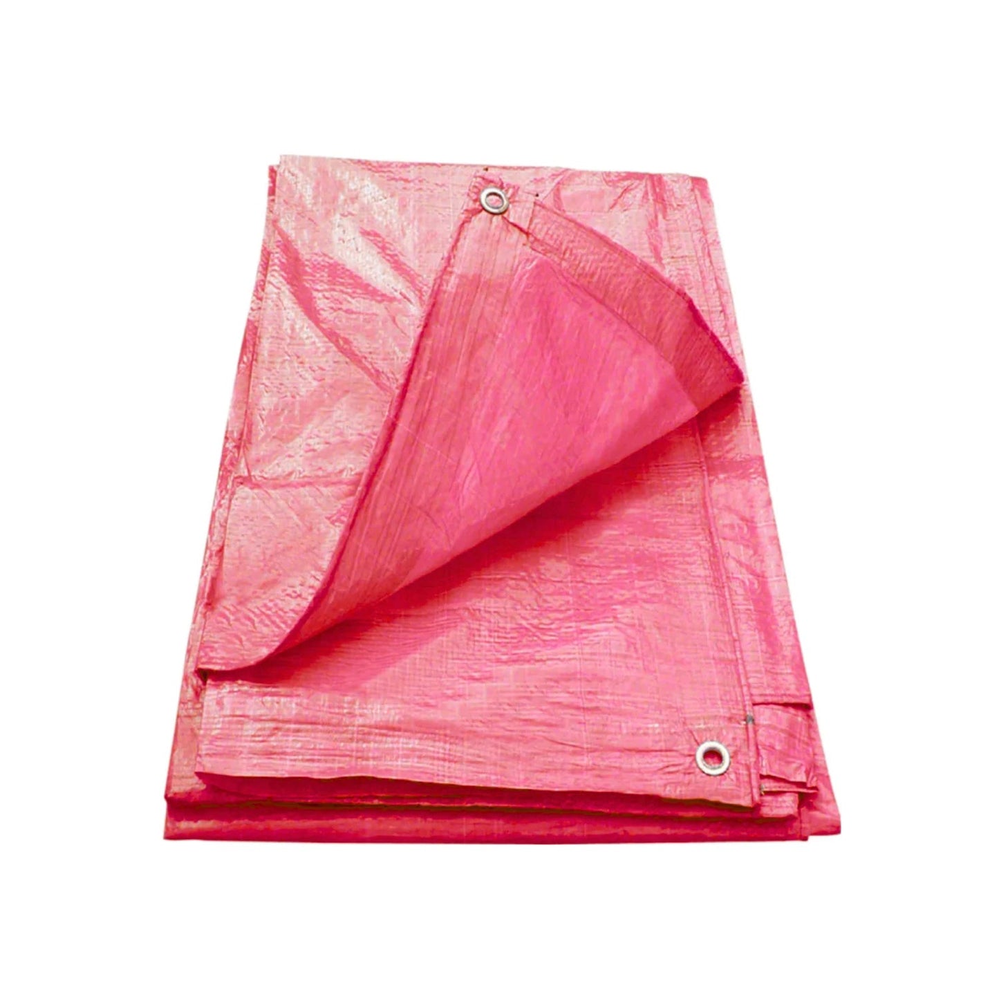 Lona roja ligera plegada con ojales, ideal para cobertura o protección en obras y jardines.