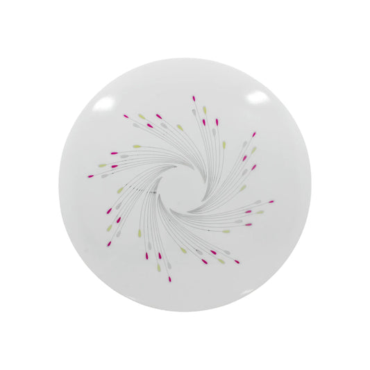 Lámpara de sobreponer LED redonda blanca 20W, diseño rehilete espiral con puntos rosa y verde lima