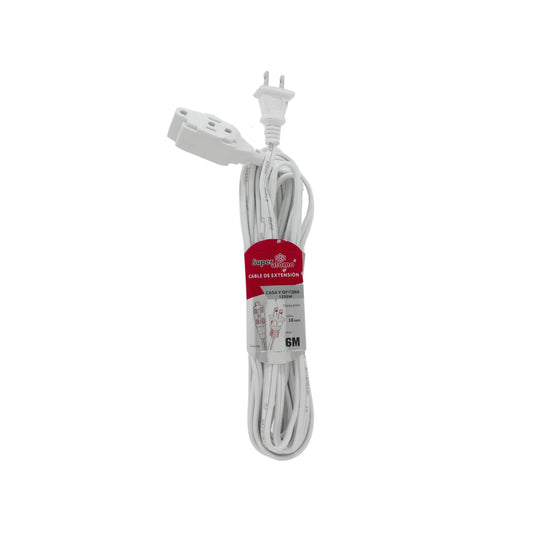 Extensión eléctrica Super Atomo blanca 6m, 2 tomas, 18 AWG, 1250W para casa y oficina.