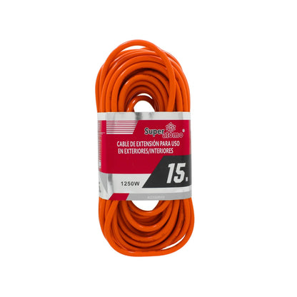 Cable de extensión naranja Super átomo 15 metros, 1250W, uso rudo para exteriores e interiores.