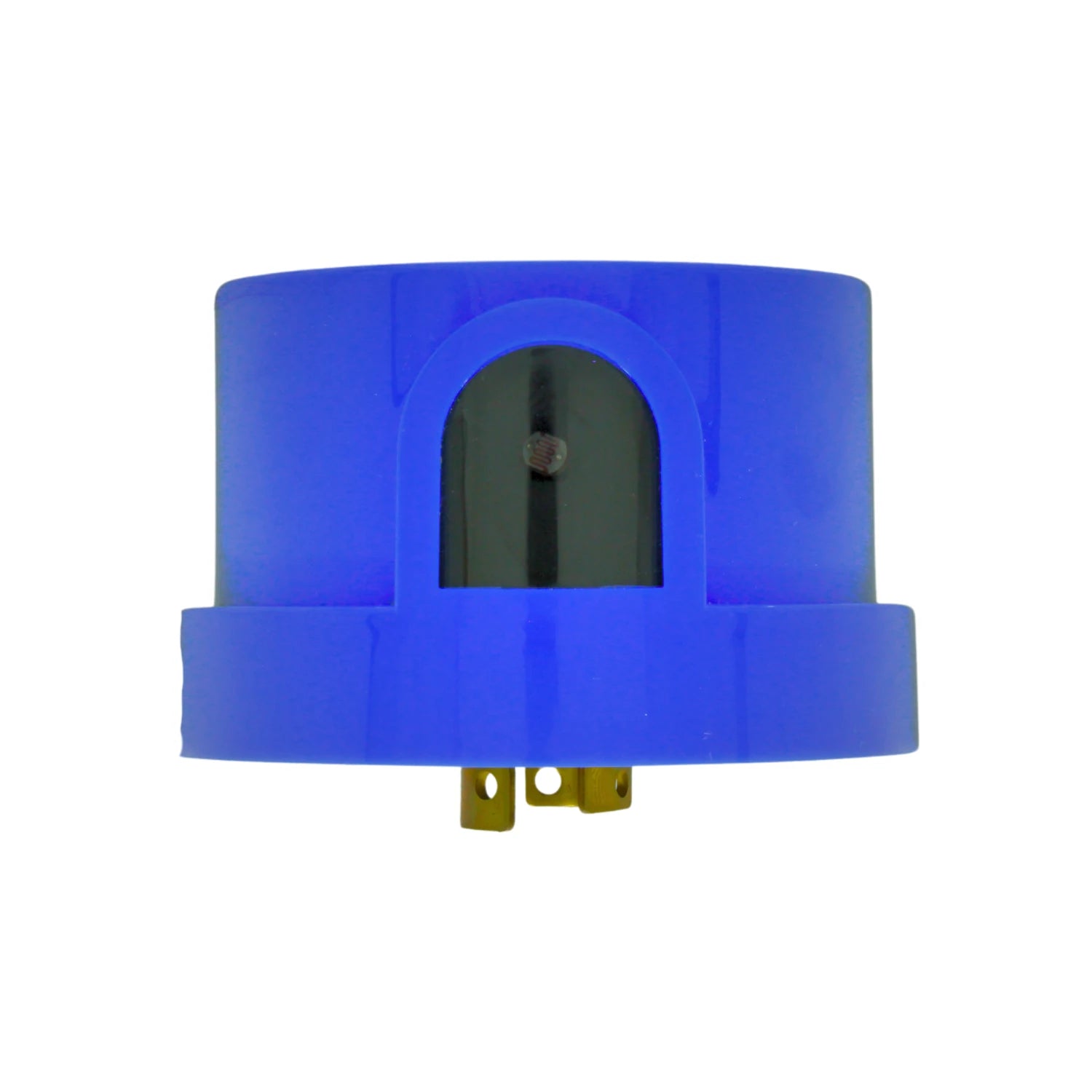 Fotocelda azul con sensor de luz para encendido y apagado automático de luces exteriores.