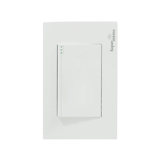 Placa blanca Super átomo para interruptor de luz de escalera, con botón pulsador y 3 indicadores LED verdes.