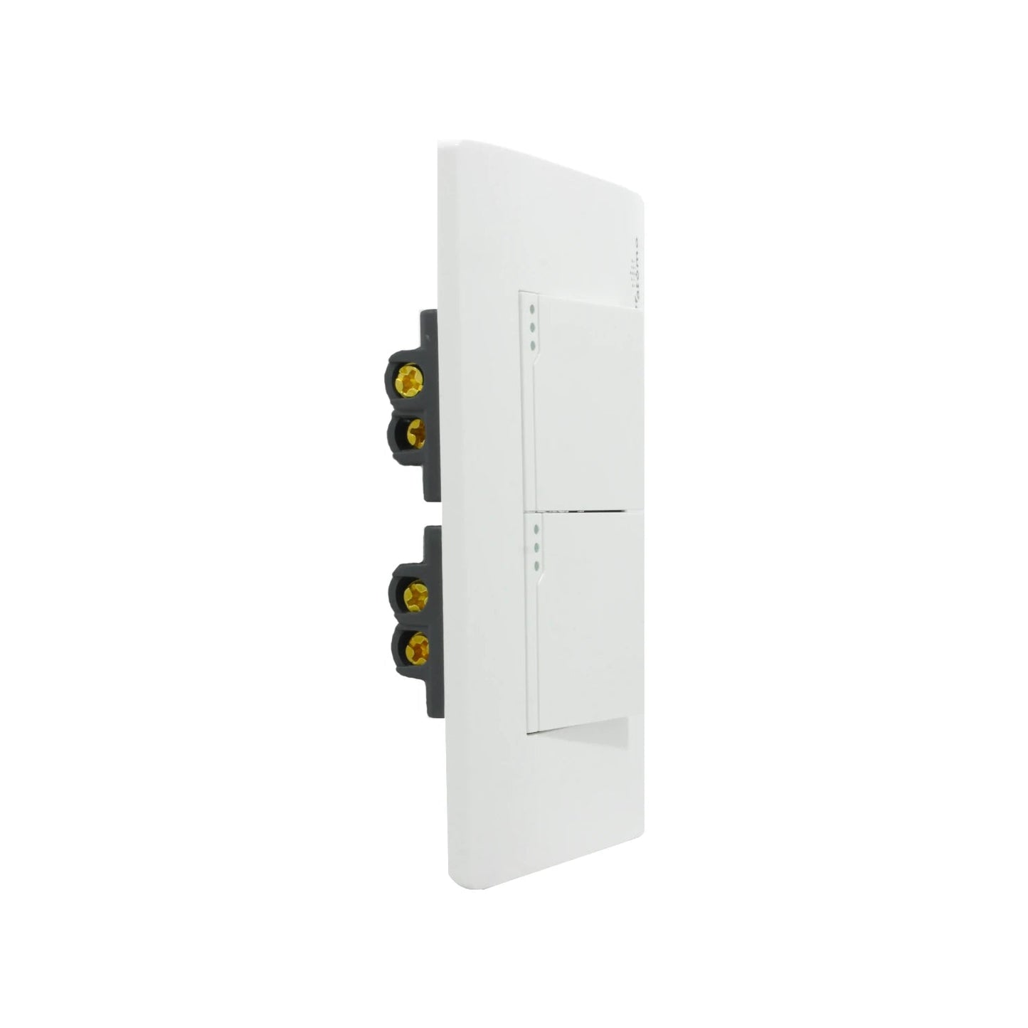 Placa blanca con doble apagador de escalera para interruptor de luz y control de iluminación eléctrica.