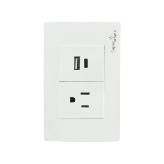 Placa 1 contacto/1 USB/1 tipo "C" Super átomo SA1503-MB