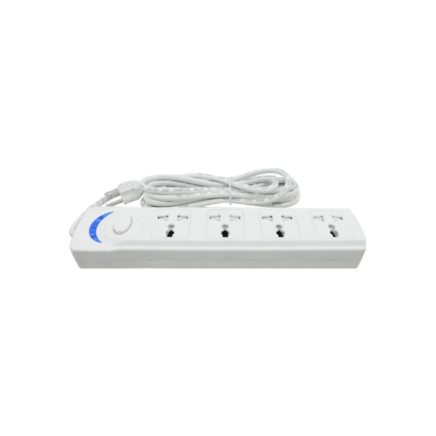 Regleta multicontacto SUPER ATOMO SA202 de 4 tomas blanca, con cable, interruptor y luz indicadora para uso interior