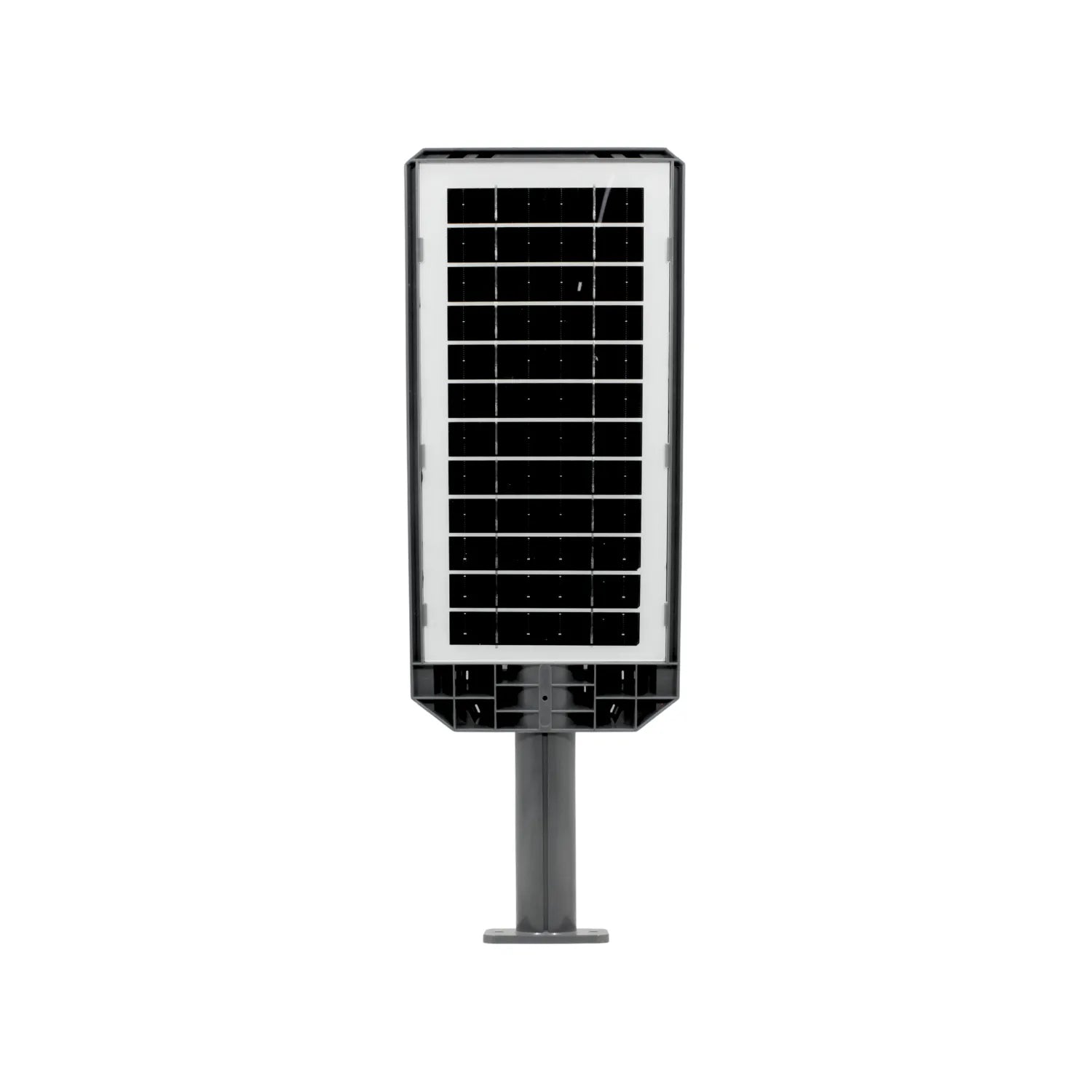 Lámpara solar LED urbana gris con panel fotovoltaico integrado