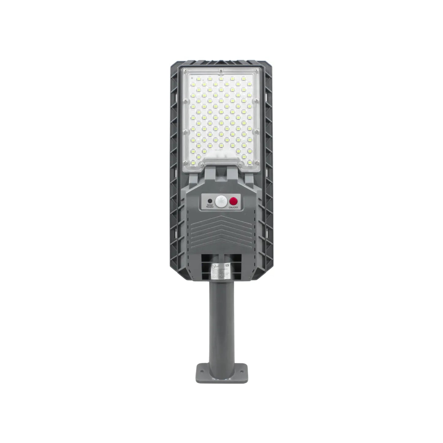 Lámpara solar urbana LED gris para exterior con sensor de movimiento, montaje en poste y luz de alta potencia para calle