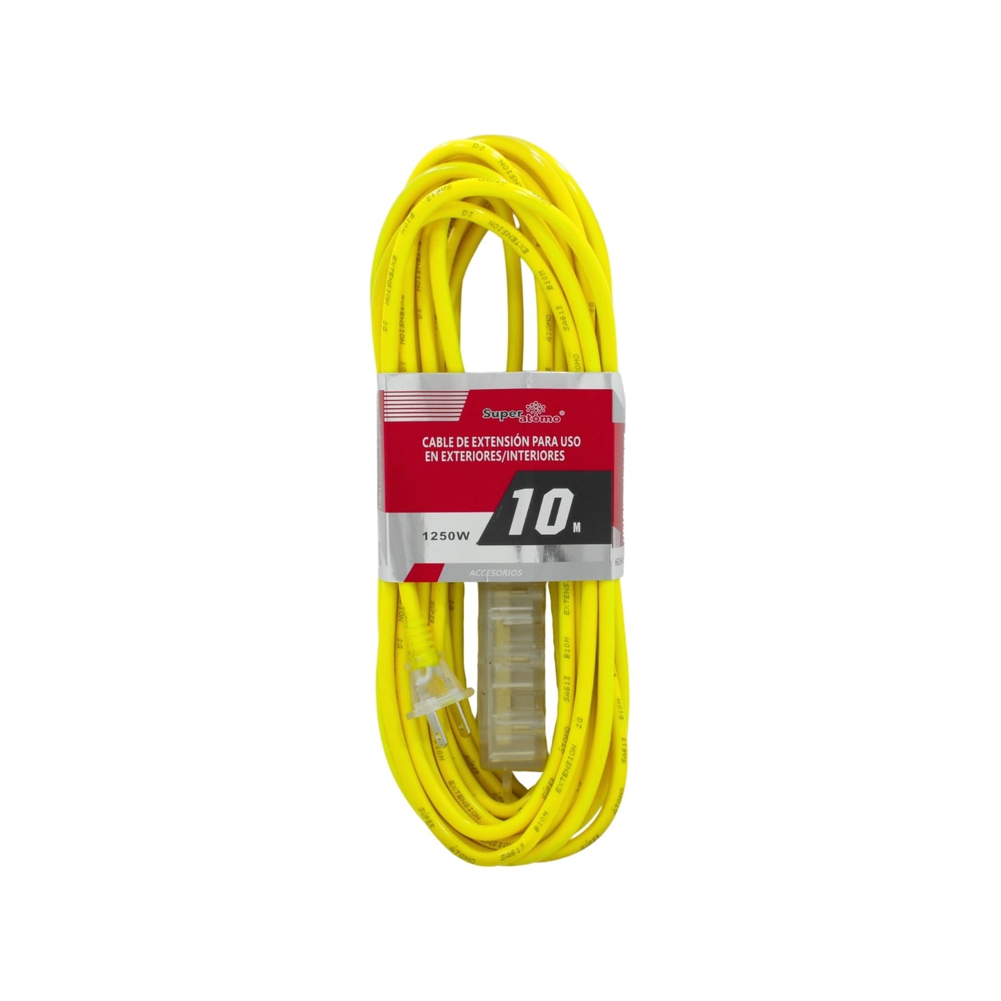 Cable de extensión eléctrico amarillo Super Atomo 10 metros 1250W para exteriores e interiores