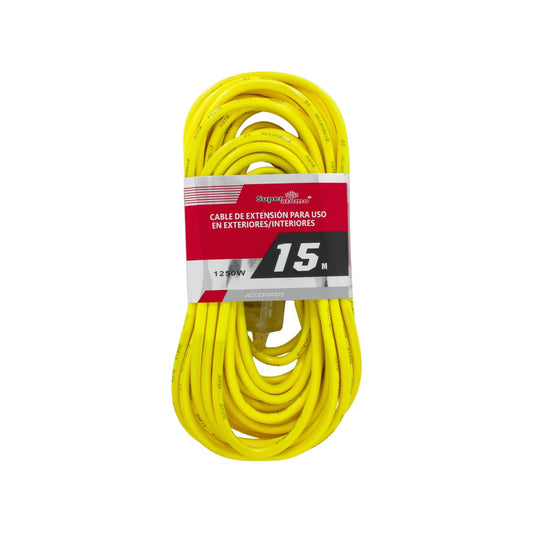Extensión eléctrica amarilla Super Átomo 15m, 1250W, uso rudo para exteriores e interiores
