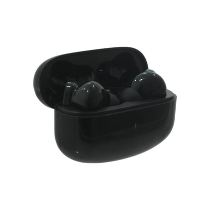 Audífonos inalámbricos negros con estuche de carga abierto, auriculares bluetooth para sonido