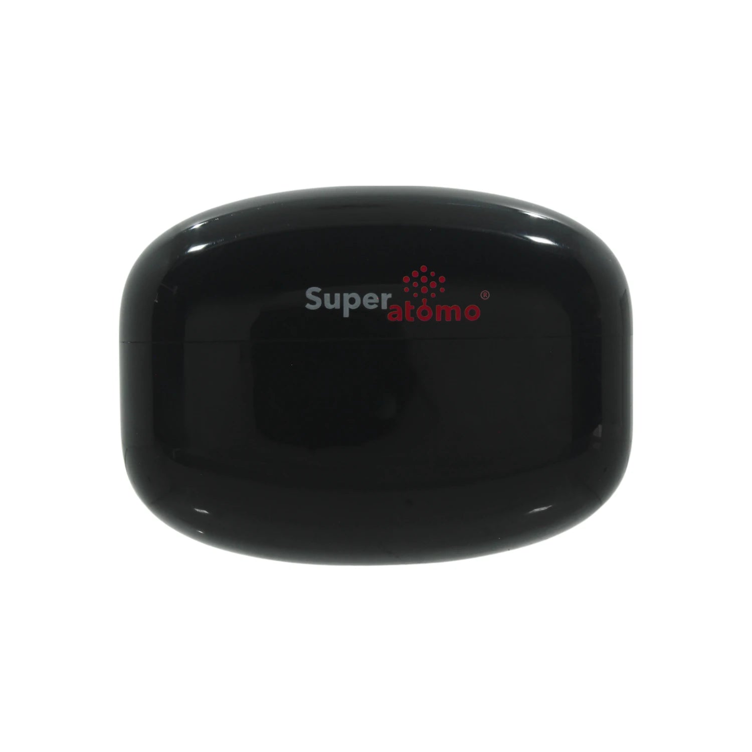 Estuche de carga negro Super átomo para audífonos inalámbricos, diseño compacto.