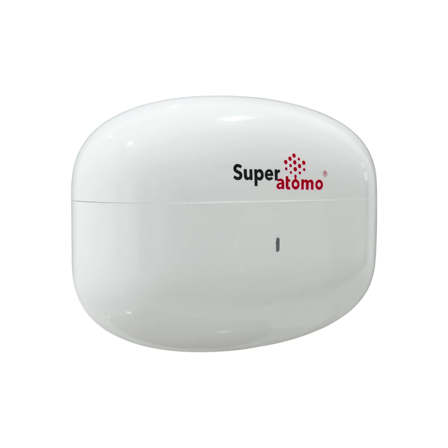 Estuche de carga blanco Super átomo para audífonos inalámbricos, diseño ovalado suave con indicador LED frontal