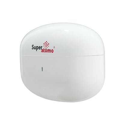 Estuche de carga blanco Super átomo para audífonos inalámbricos, con indicador LED frontal
