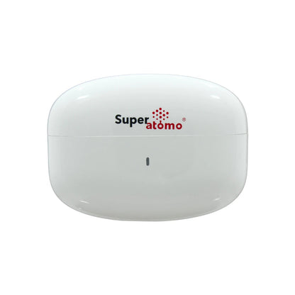 Estuche de carga blanco Super átomo para audífonos inalámbricos, diseño compacto, indicador LED frontal