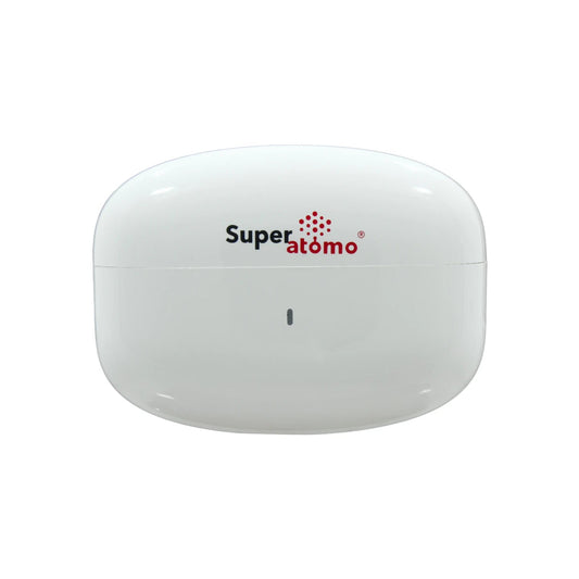 Estuche de carga blanco Super átomo para audífonos inalámbricos, diseño compacto, indicador LED frontal