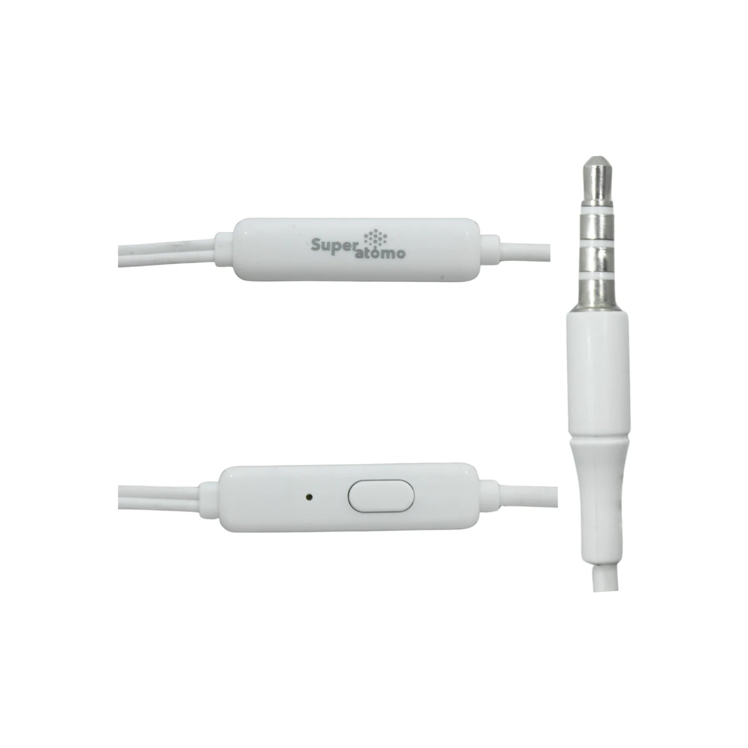 Audífonos manos libres blancos Super átomo con conector jack 3.5mm, micrófono y control de un botón