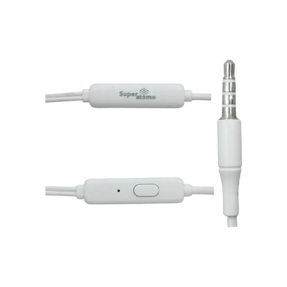 Audífonos manos libres blancos Super átomo con conector jack 3.5mm, micrófono y control de un botón
