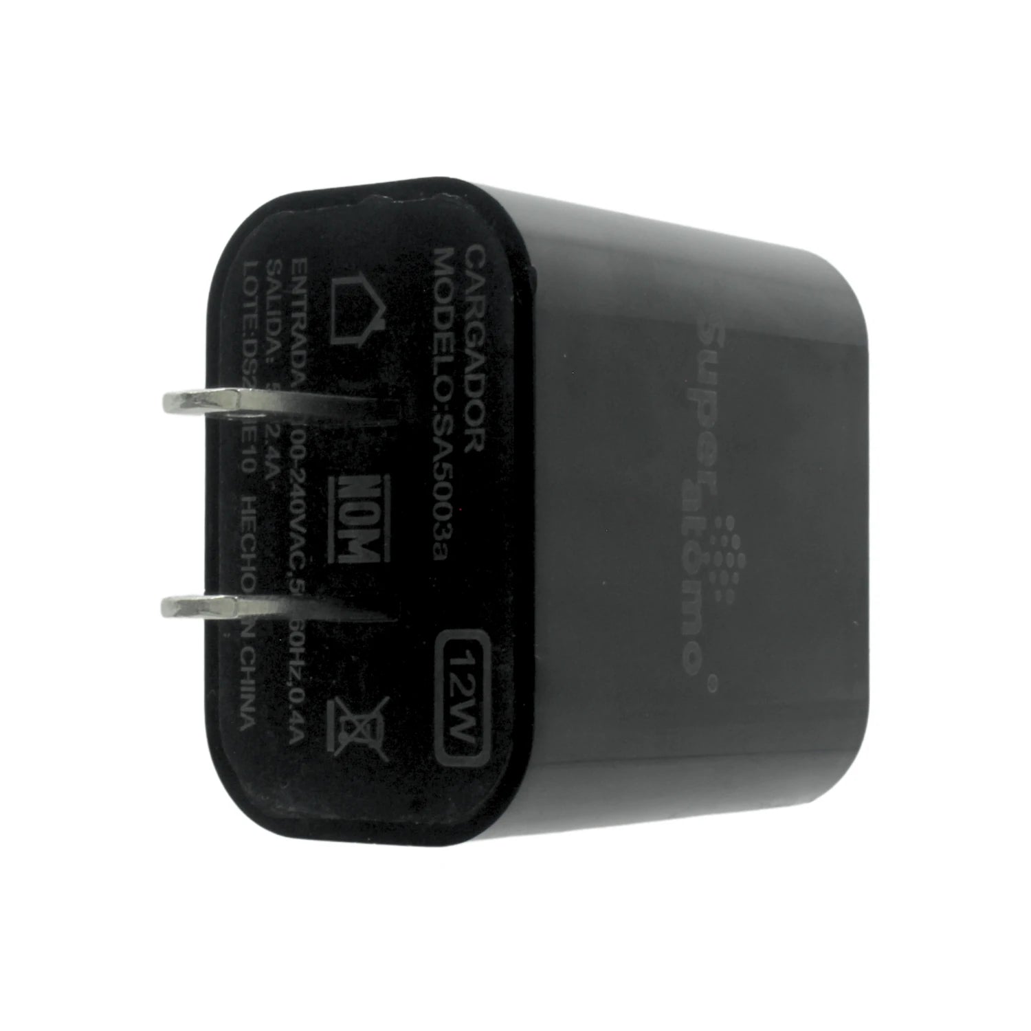 Cargador USB de pared Super átomo negro 12W, salida 2.4A, compatible con móviles y tablets