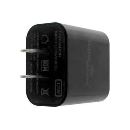 Cargador USB de pared Super átomo negro 12W, salida 2.4A, compatible con móviles y tablets