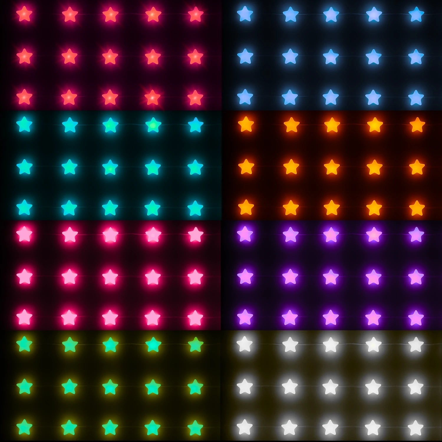 Guirnalda de luces LED estrellas multicolor. Opciones de color: rojo, azul, naranja, rosa, verde, morado, blanco.