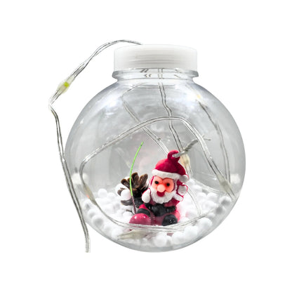 Foco decorativo navideño con figura de Santa Claus, luces LED y nieve artificial