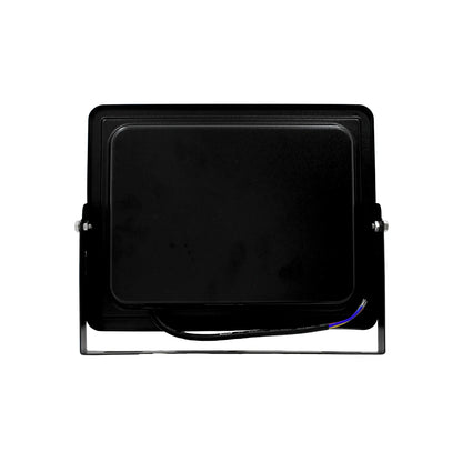 Reflector LED negro para exterior vista trasera con soporte metálico ajustable y cable de conexión de tres hilos