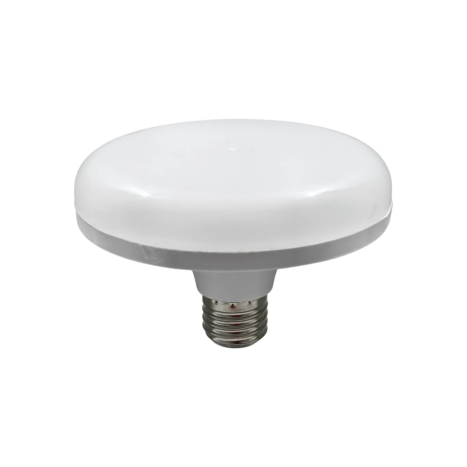 Lámpara LED redonda blanca con rosca E27, ideal para iluminación interior y ahorro de energía.