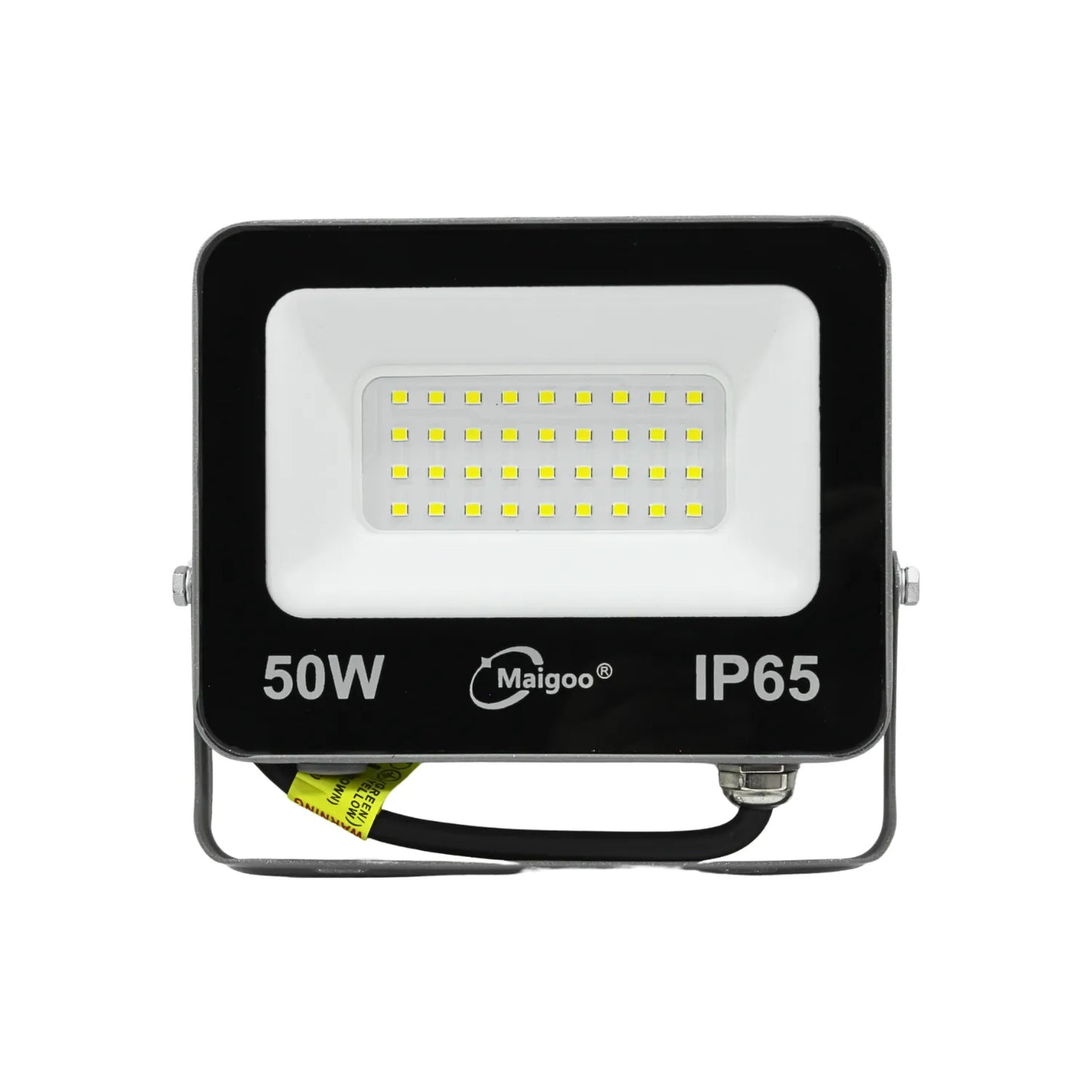 Proyector LED 50W Maigoo IP65 negro para exteriores resistente al agua con soporte metálico ajustable.