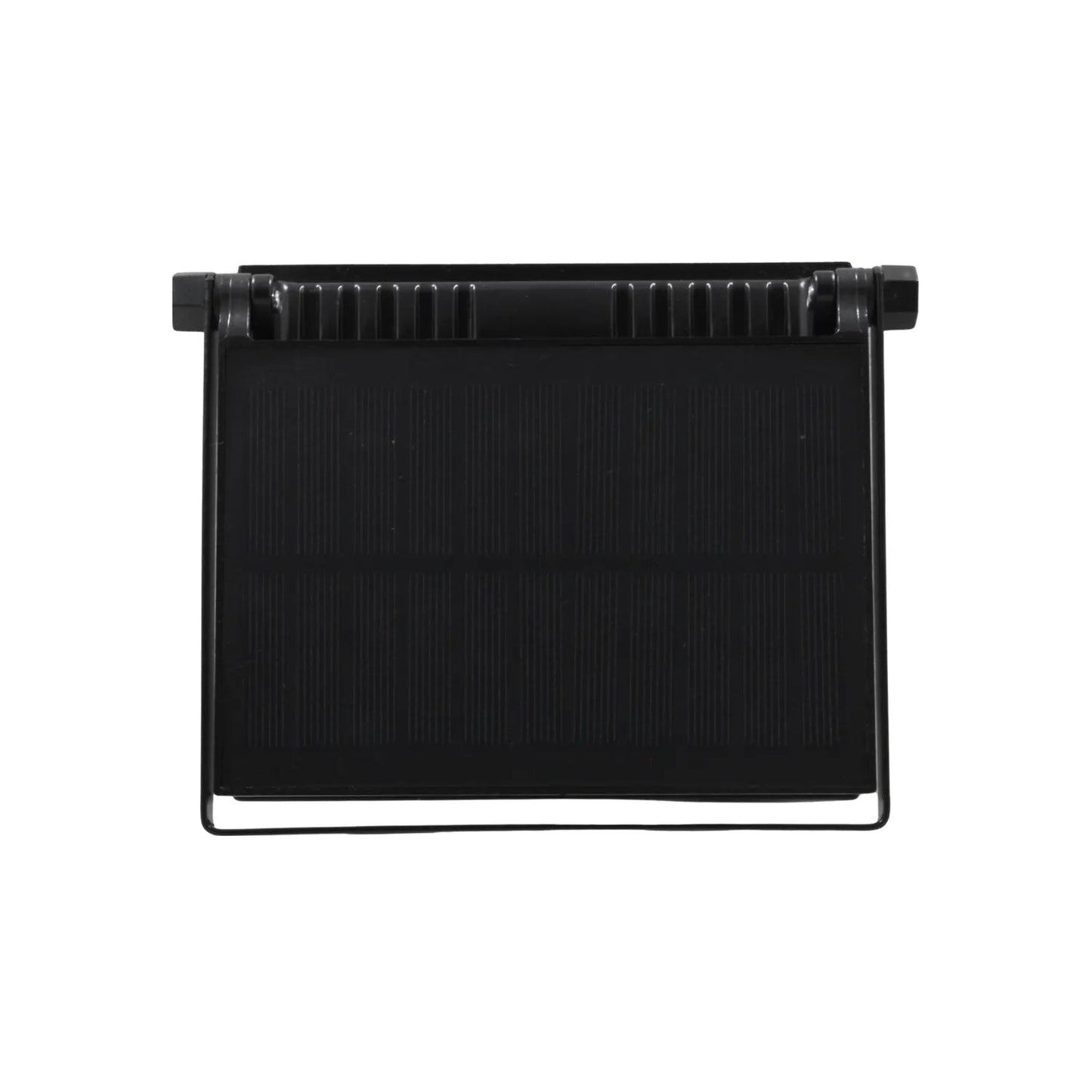 Reflector solar negro con panel fotovoltaico, cuerpo de luz y soporte para exteriores.