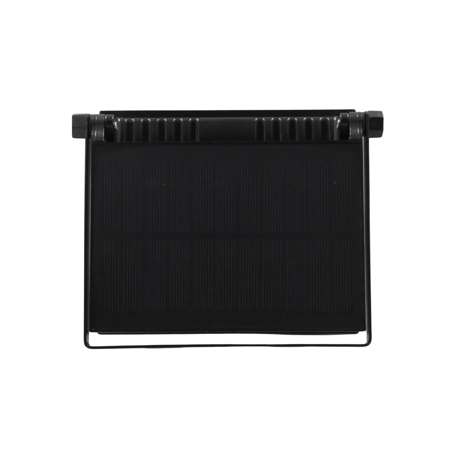 Reflector solar negro con panel fotovoltaico, cuerpo de luz y soporte para exteriores.