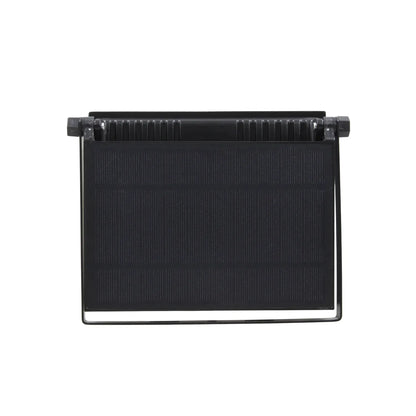 Reflector solar negro para exteriores, vista trasera con panel, disipador y soporte ajustable.