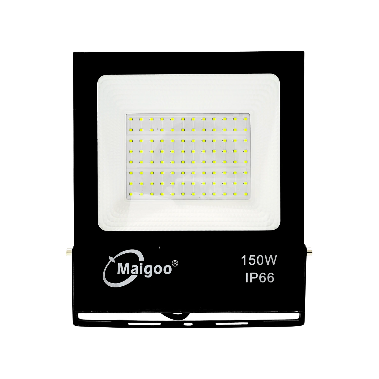 Reflector LED Maigoo negro 150W IP66. Iluminación exterior potente y resistente para seguridad y áreas grandes.