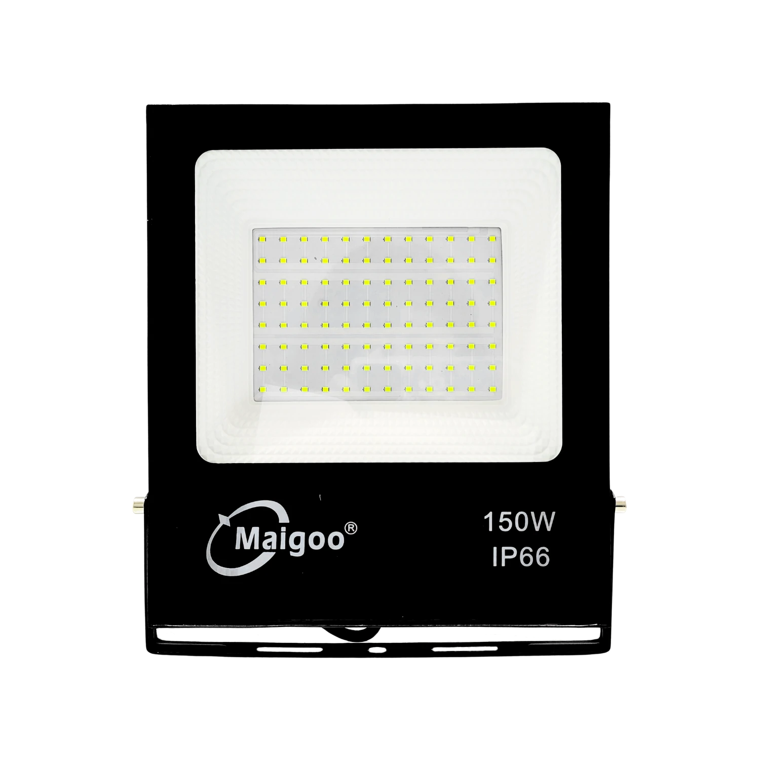 Reflector LED Maigoo negro 150W IP66. Iluminación exterior potente y resistente para seguridad y áreas grandes.