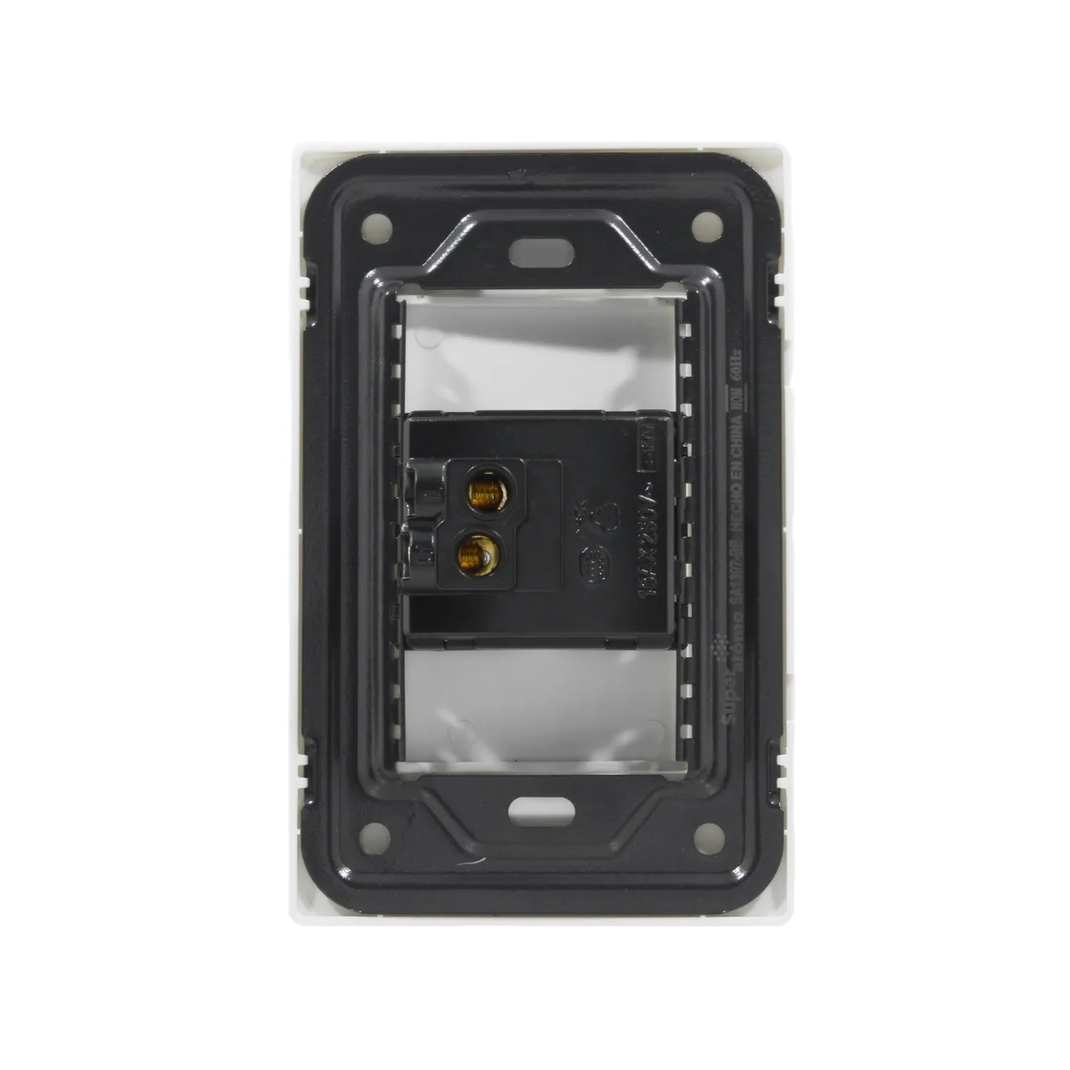 Placa botón para timbre Super átomo SA1307-BB, mecanismo eléctrico con conexiones, blanco y negro.