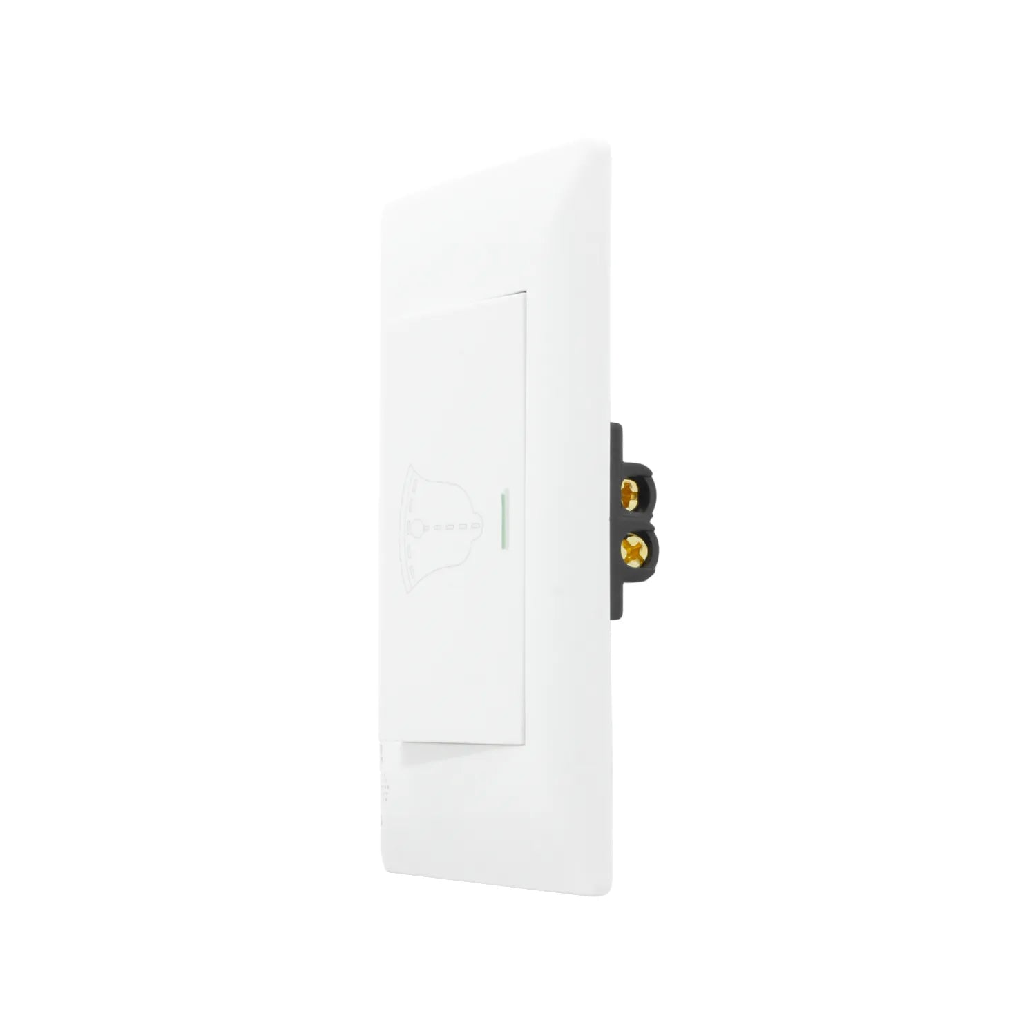 Placa blanca con botón pulsador para timbre, interruptor eléctrico con icono de campana