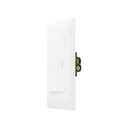 Placa blanca con botón pulsador para timbre, interruptor eléctrico con icono de campana