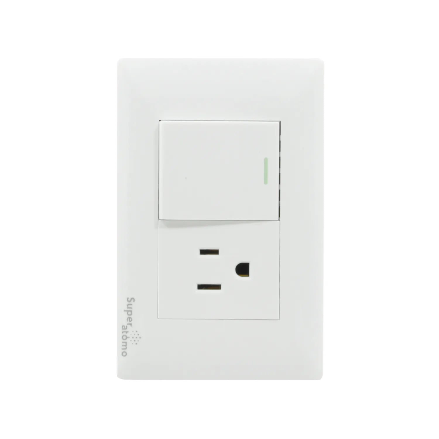Placa eléctrica blanca Super átomo con 1 apagador de luz y 1 contacto de corriente.