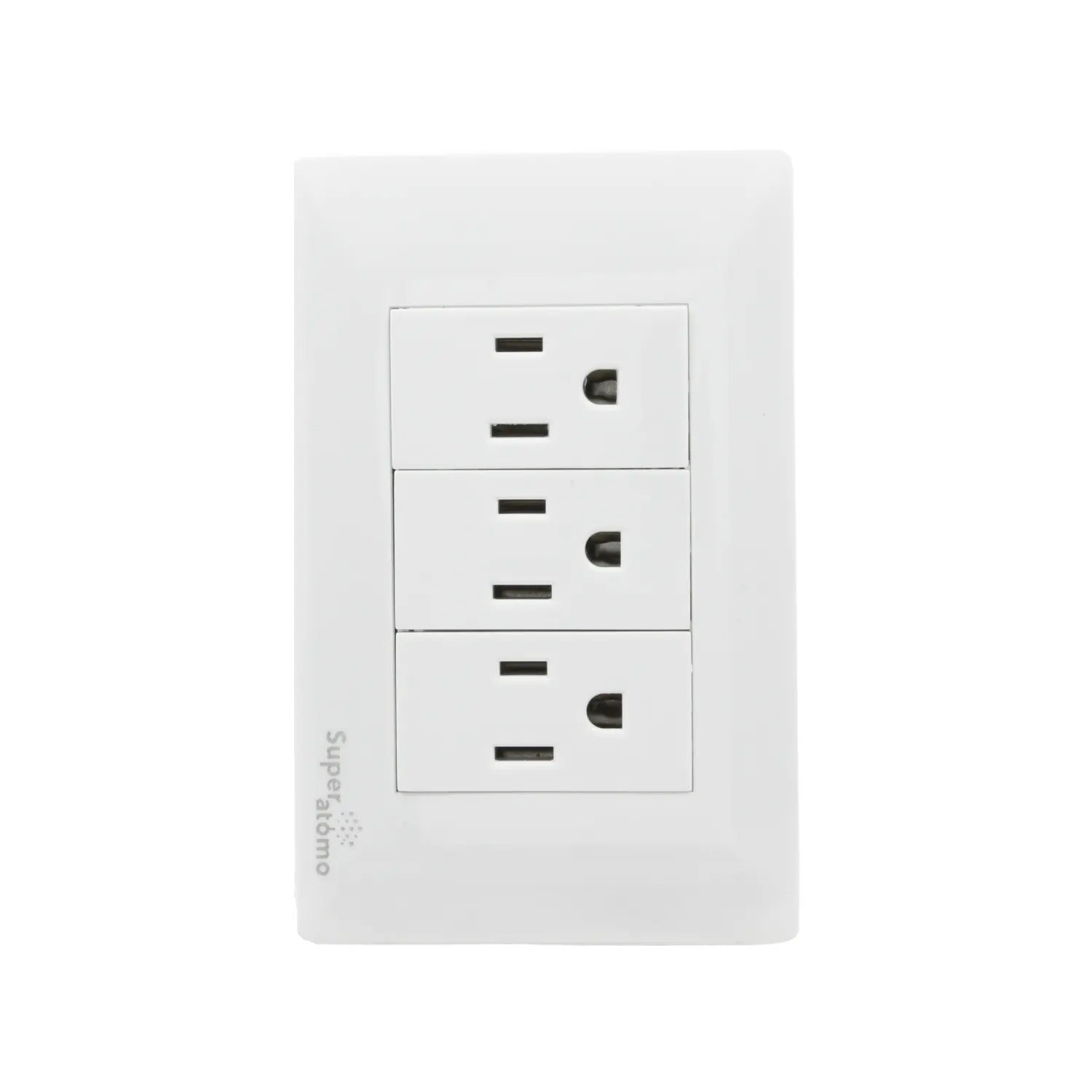 Placa eléctrica blanca Super átomo con 3 contactos para instalaciones domésticas