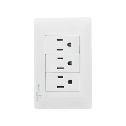 Placa eléctrica blanca Super átomo con 3 contactos para instalaciones domésticas