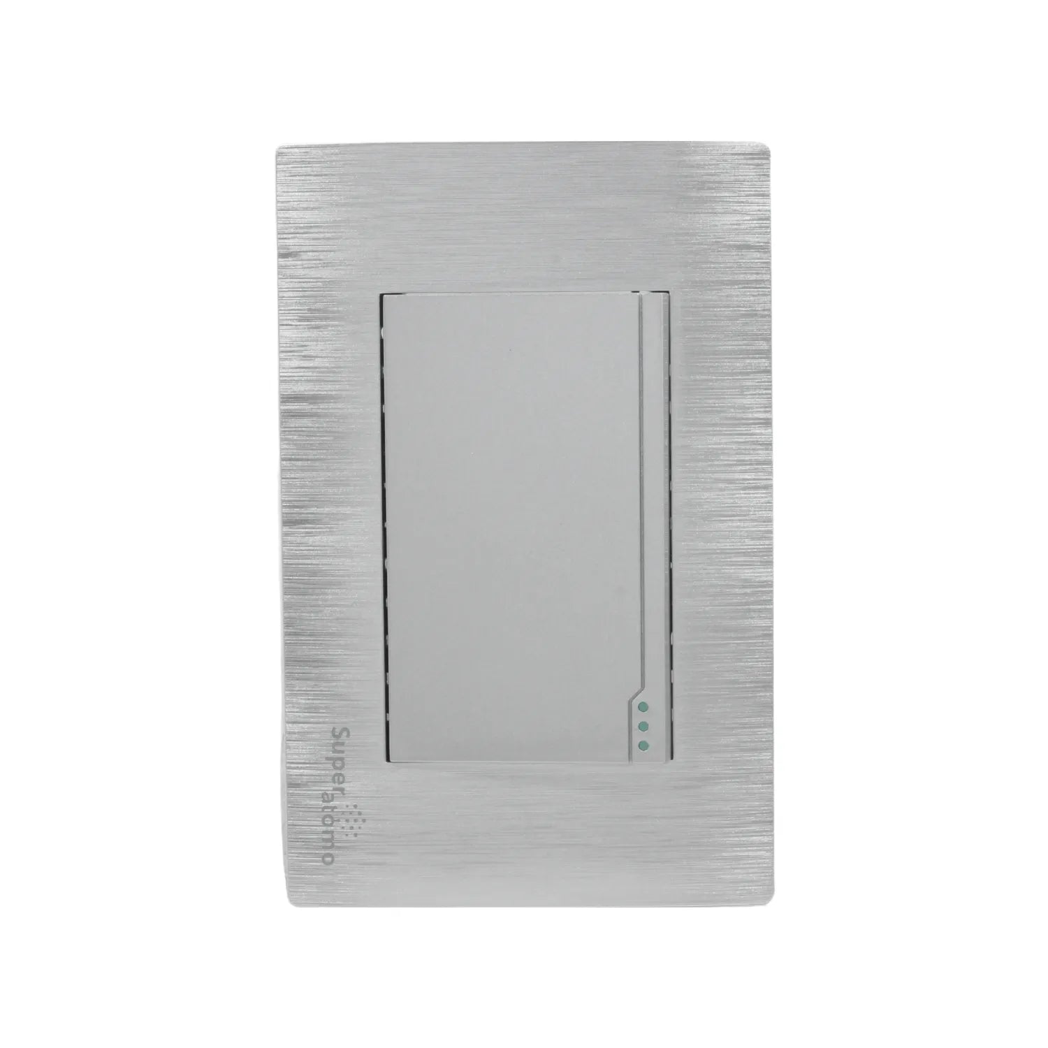 Placa de apagador Super átomo metálica cepillada, color plata, con 1 interruptor de luz y 3 indicadores LED.