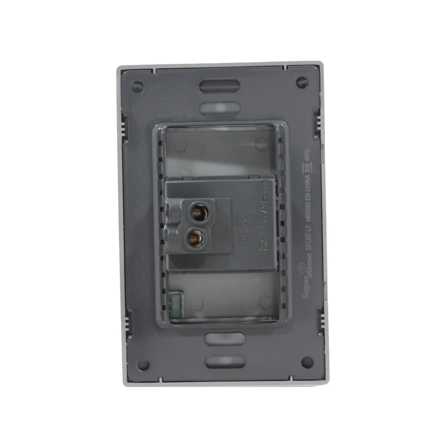 Placa botón timbre Super átomo SA1307-LP gris con conexiones eléctricas. Hecho en China.