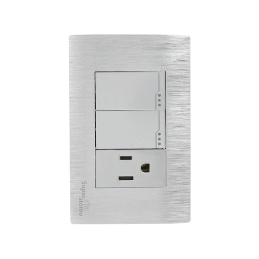 Placa Super átomo de aluminio cepillado con 2 interruptores de luz y 1 tomacorriente con cargador USB