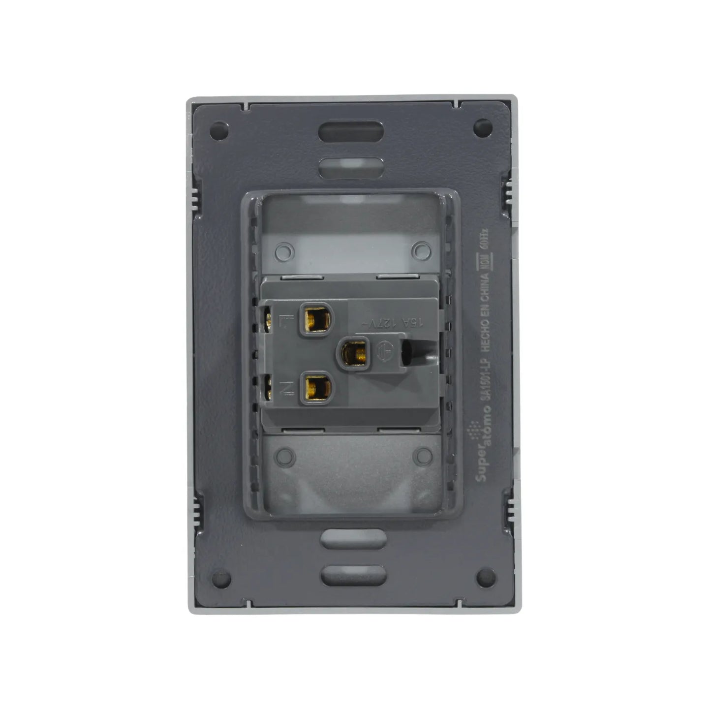 Placa eléctrica Super átomo de 1 contacto, 15A 127V~, color gris, uso residencial.