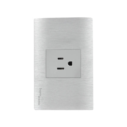Placa eléctrica Super átomo con 1 contacto, acabado plateado cepillado, toma de corriente de pared