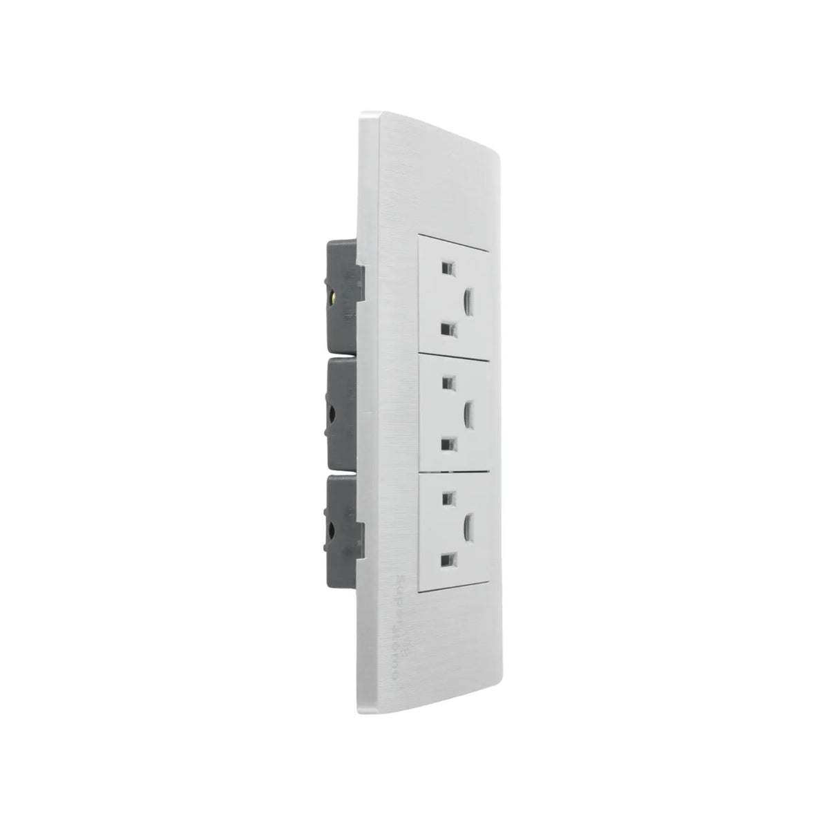 Placa Superátomo 3 contactos blanca. Tomacorriente eléctrico con conexión a tierra para instalaciones de hogar.