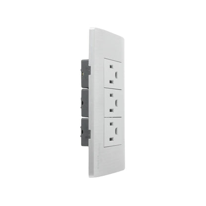 Placa Superátomo 3 contactos blanca. Tomacorriente eléctrico con conexión a tierra para instalaciones de hogar.