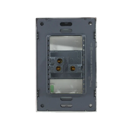 Módulo apagador escalera Super átomo SA1304-PB gris oscuro, parte trasera con terminales de tornillo para instalación.