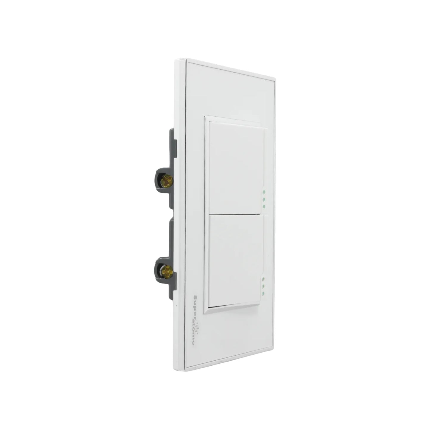 Placa Super átomo blanca con 2 apagadores de escalera, indicadores LED. Interruptor de luz doble de pared moderno.