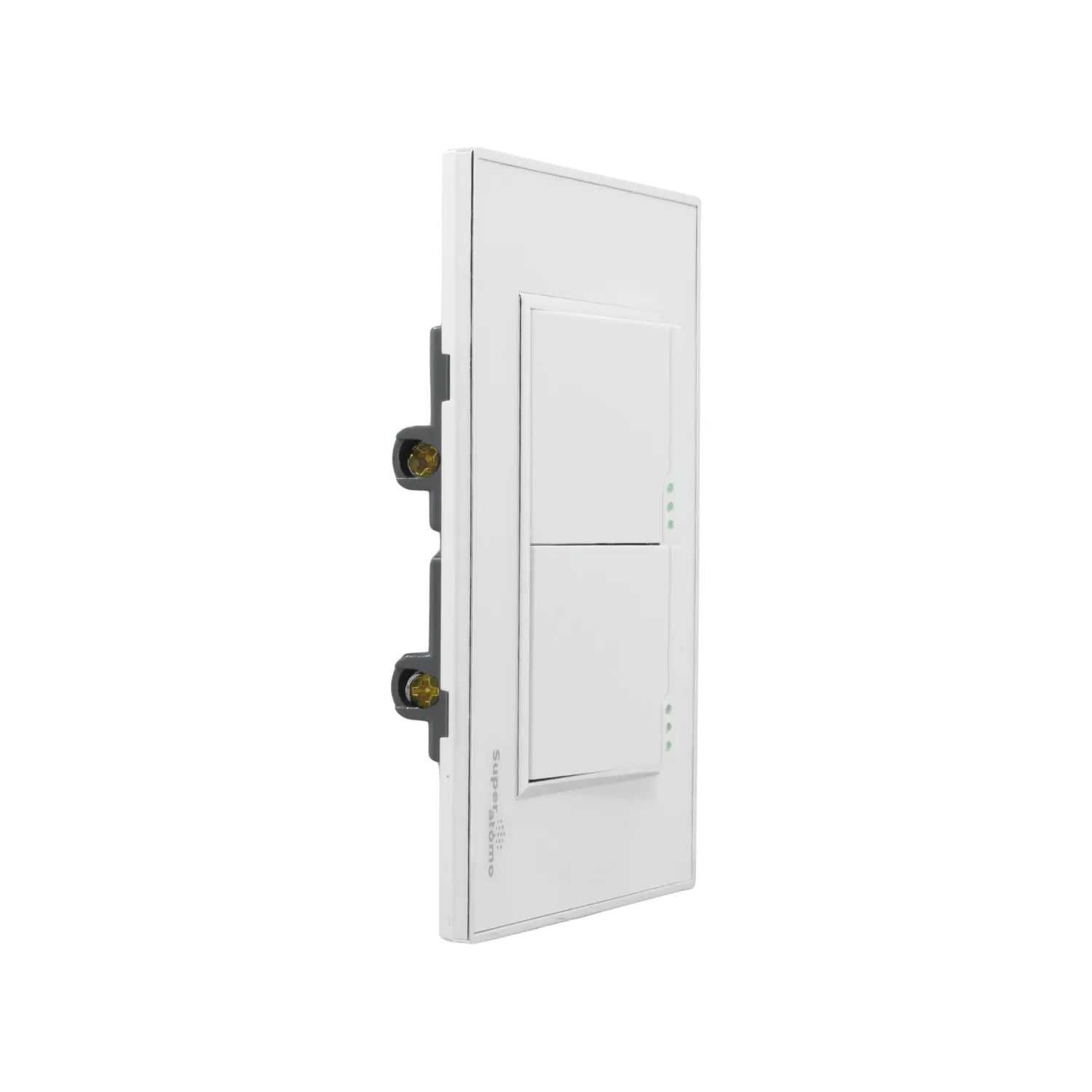 Placa Super átomo blanca con 2 apagadores de escalera, indicadores LED. Interruptor de luz doble de pared moderno.