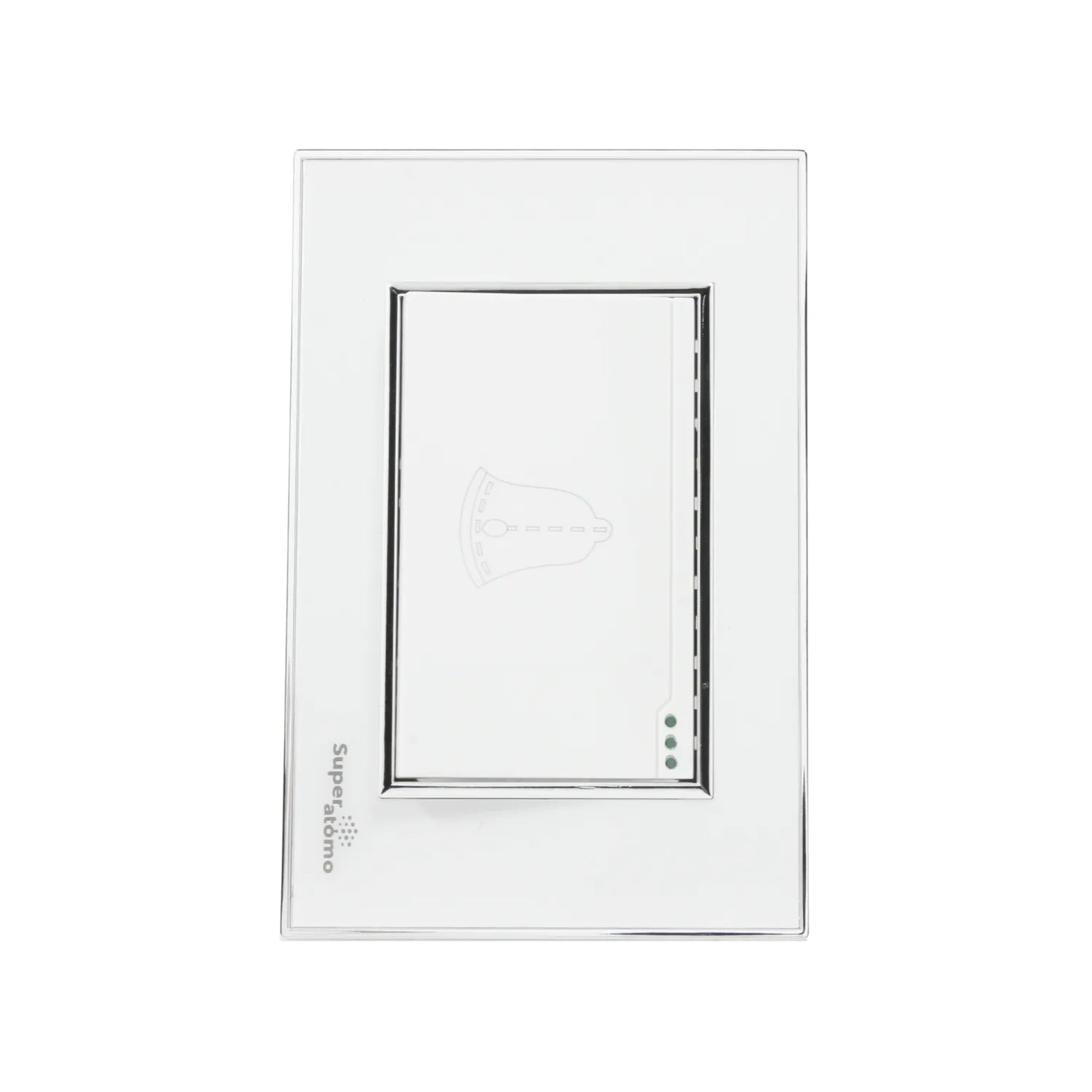 Placa botón timbre Super átomo SA1307-PB blanca, pulsador con icono de campana y 3 indicadores LED